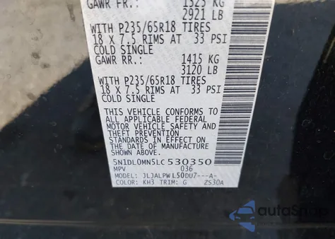 2020 Infiniti Qx60 Pure z USA, uszkodzony, nr VIN 5N1DL0MN5LC530350